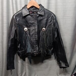 Black Leather Fringe Jacket